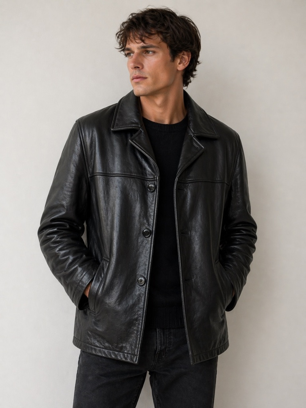 Wilson’s Leather Black Genuine Leather Car Coat Jacket Thinsulate Lined Men’s XL